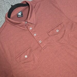 KUHL Men's Stir Polo Shirt‎ L Burgandy Organic Cotton Soft Comfort Pocket Casual